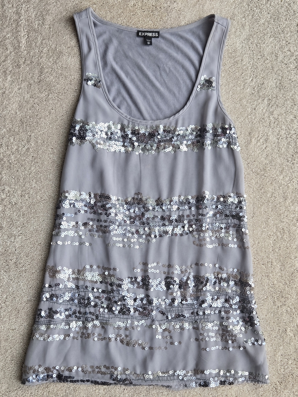 Express Sequin Stripe Tank — Light Gray Y2k Fashion
